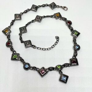 Premier Designs Gunmetal Tone Rhinestone Chain Link Necklace Boho Goth Unique